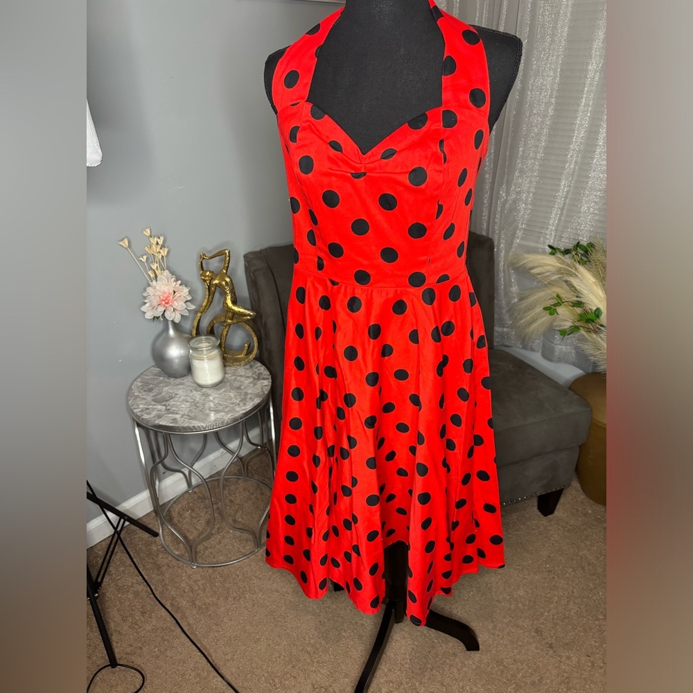 Red and black polkadot 1960s dress